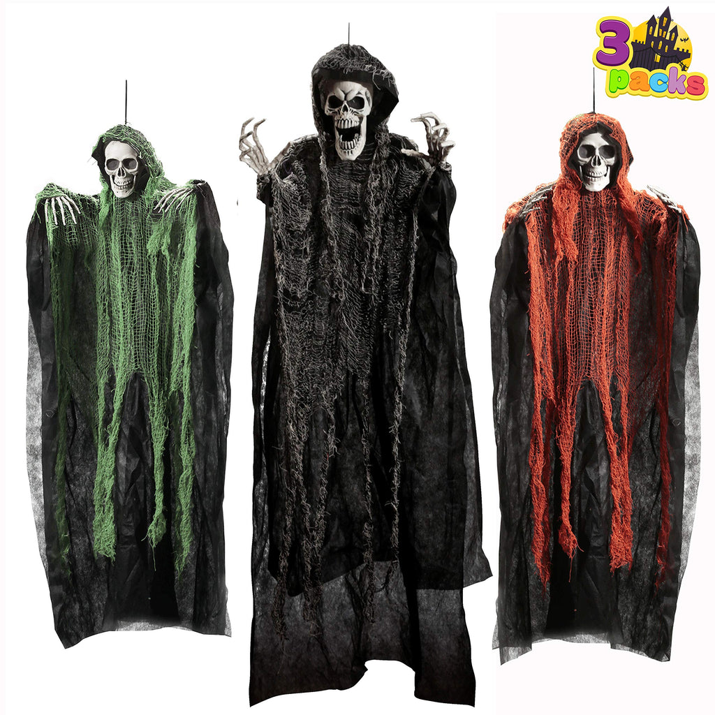 JOYIN Halloween Hanging Grim Reapers (3 Pcs), One 47” and Two 35” Grim Reapers, Halloween Skeleton Flying Ghost for Haunted House Prop Décor, Outdoor Indoor Décor