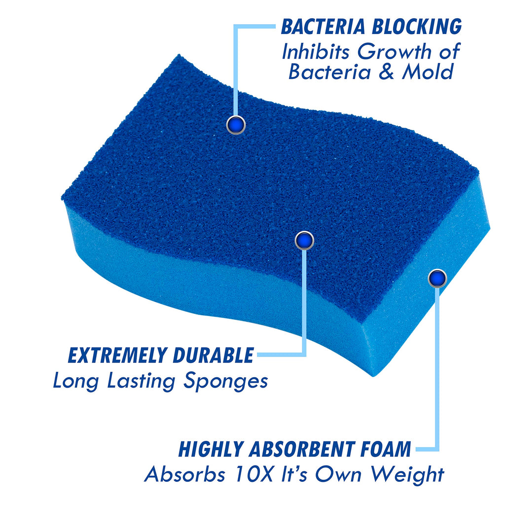 ELITRA Heavy Duty Scrubber Sponge With Hydrophilic Foam Technology - Blue - 24 Pack