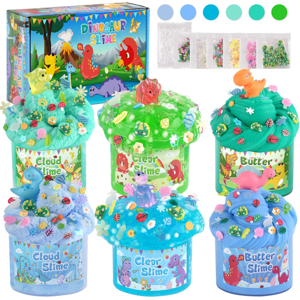 6 Pack Dinosaurs Slime Kit for Boys, Cloud Butter Squishy Birthday Gift Set