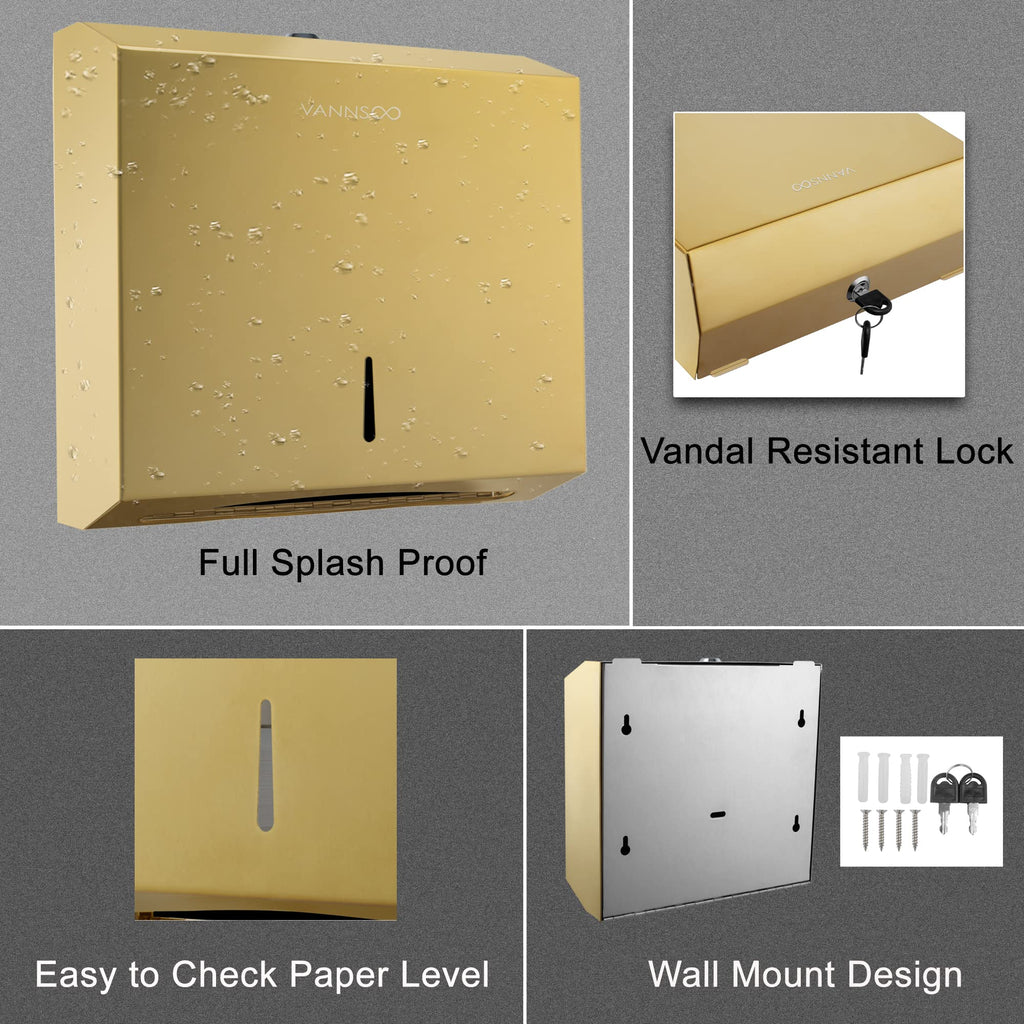 VANNSOO Commercial Paper Towel Dispenser Wall Mount, Gold