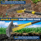 Rake, 70" Heavy Duty Metal Dethatcher Rake with 15" Wide Double-Edged Sharp Tines Thatch Rakes for Lawns,Mulch Dead Grass Removal, Loosening Soil,Lawn Care, Dethatching,Yard,Garden
