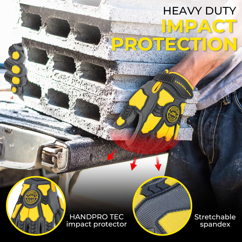 HANDLANDY Cut Resistant Men Impact Resistant Work Gloves, Padded Palm Grip Heavy Duty Working Glove (Medium, Blue)