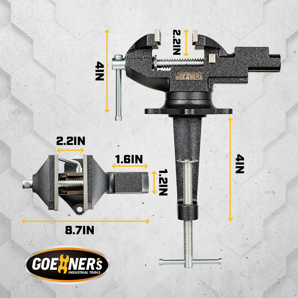 Dual-Purpose Combined Universal Vise 3.3" with 360° Swivel Base, Bench Vise or Table Vise Clamp-On with Quick Adjustment, Movable Home Vice for Woodworking