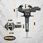 Dual-Purpose Combined Universal Vise 3.3" with 360° Swivel Base, Bench Vise or Table Vise Clamp-On with Quick Adjustment, Movable Home Vice for Woodworking