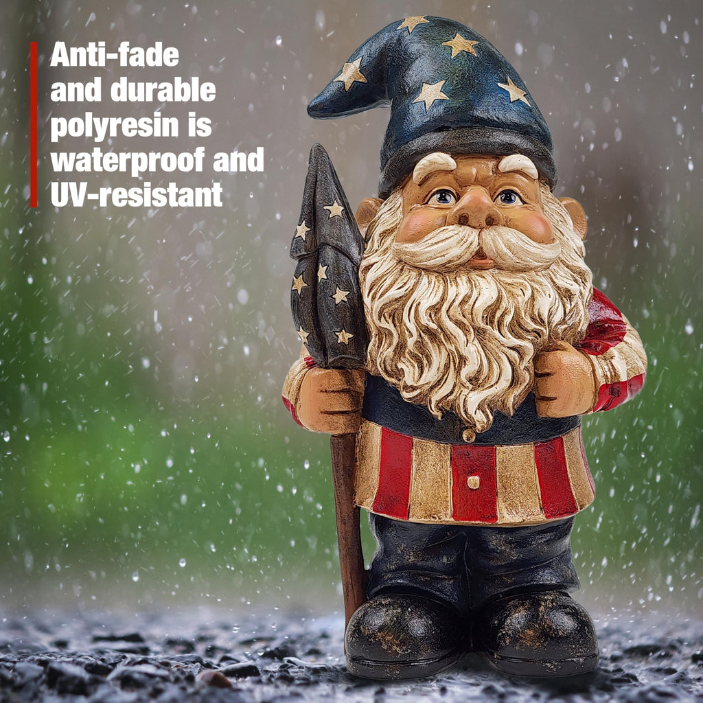 Better Office Products Garden Gnome Statue, 12" Height, Handcrafted Waterproof, UV-Resistant Polyresin Lawn Patio Porch Ornament Decoration (Yankee Doodle Patriot)