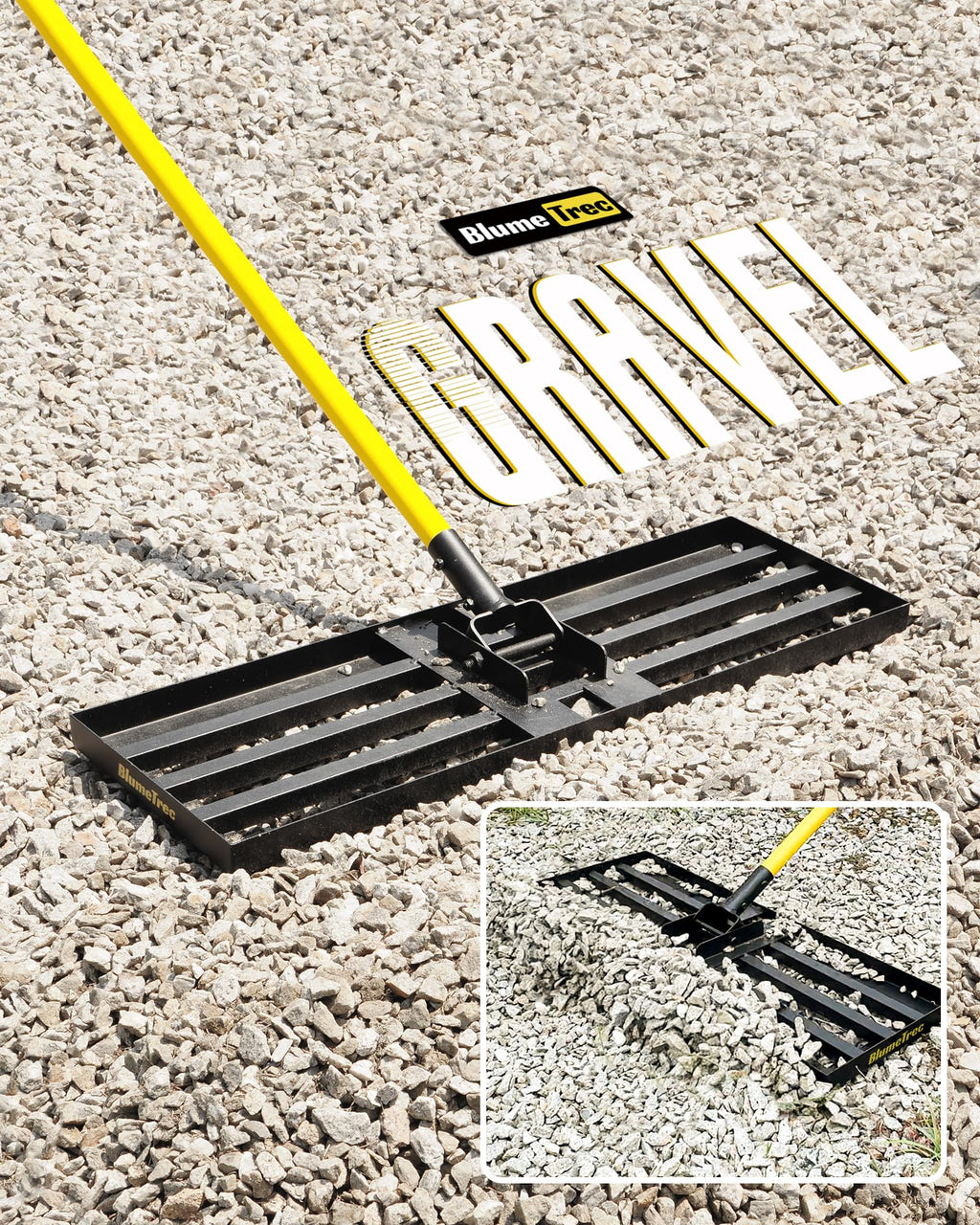 BlumeTrec Lawn Leveling Rake, 30"x10" Heavy Duty Sand Leveling Tool with 7FT Long Handle, Steel Golf Rake for Soil, Compost, Gravel, Lawn Leveler for Yard, Garden, Golf Course, Landscaping Level Tool