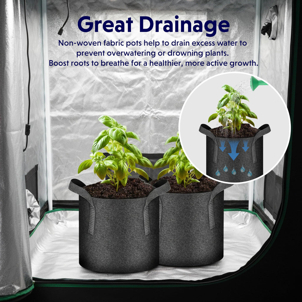 iPower 5-Pack 10 Gallon Plant Grow Bags Thickened Nonwoven Aeration Fabric Pots Heavy Duty Durable Container, Strap Handles for Garden, Black New