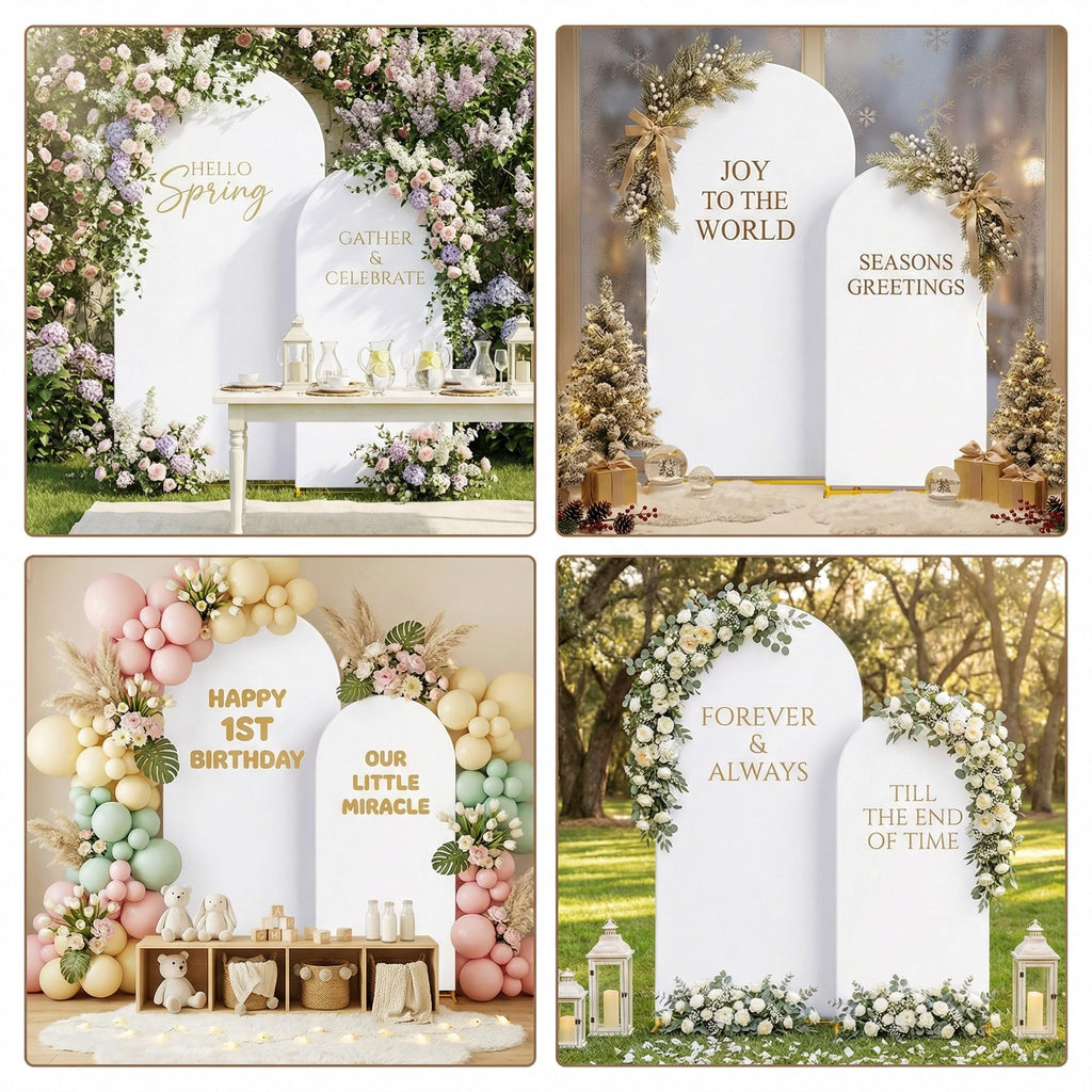 Toolterritary Metal Arch Backdrop Stand and Cover Set of 2, Sturdy 7.2FT, 6FT Party Backdrop Set, Wedding Arch Frame and Cover Set for Birthday, Baby Shower,Christmas, Anniversary