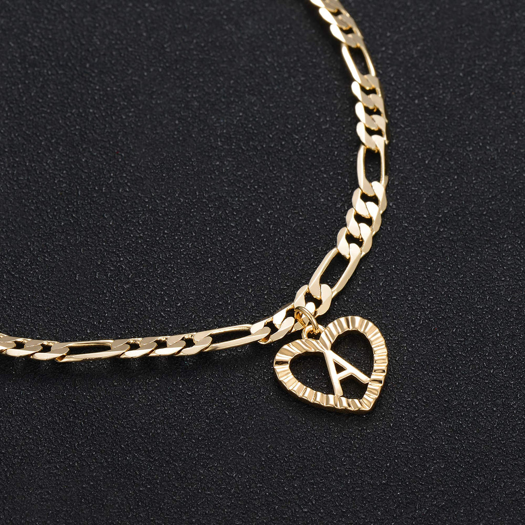 YANODA Gold Initial Pendant Necklace Anklet Bracelet for Women 14K Gold Plated Figaro Chain Letter Initial Heart Necklace Anklets Alphabet Foot Jewelry Personalized Jewelry for Women S