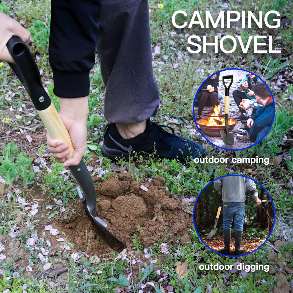 KOLEIYA Small Short Handle Shovel - 28 Inches Overall Length - Kids Metal Sand Shovel for Digging and Gardening - Metal + Wooden