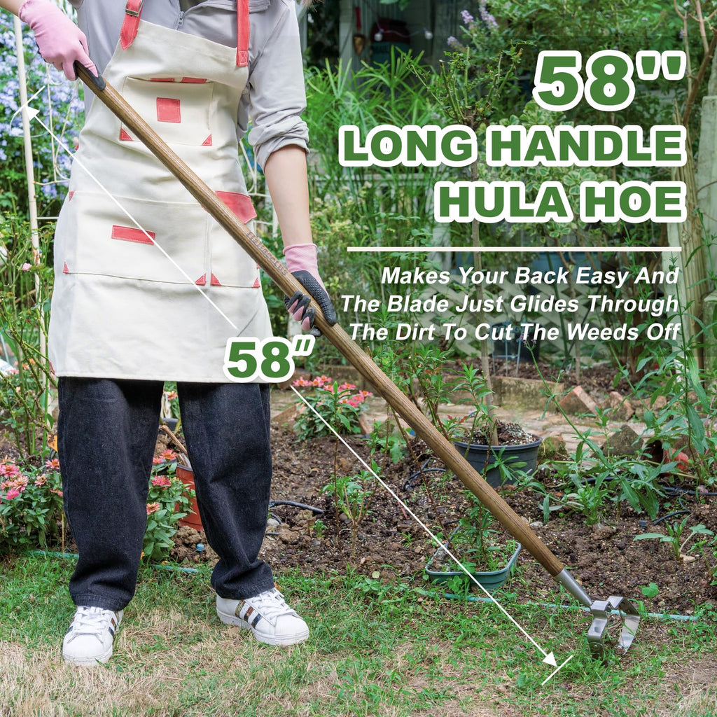 Haliaeetus Hula Hoe, 58'' Stirrup Hoe with Comfortable Wood Long Handle