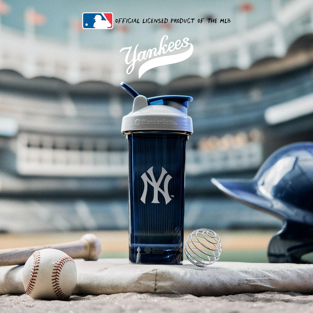 BlenderBottle Shaker Bottle Pro Series Perfect for Protein Shakes and Pre Workout, 28-Ounce, Grey/Blue (New York Yankees)