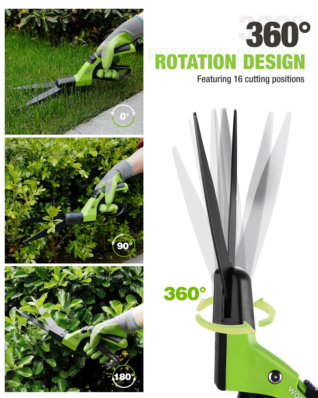 WORKPRO Grass Shears Handheld, Grass Clippers with 360 Degree Swivel Blades