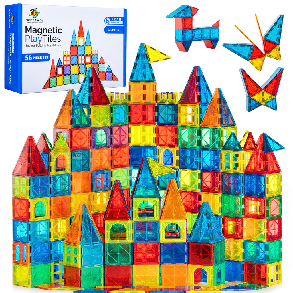 Magnetic Tiles 56 PCS, Magnetic Tiles for Kids & Toddlers Ages 3-8, Magnet Toy for 3 4 5 6 7 8 Year Old Boys Girls Kids & Toddlers, Magnet Blocks Building Set STEM Toy, Great Gift for Kids aged 3-8