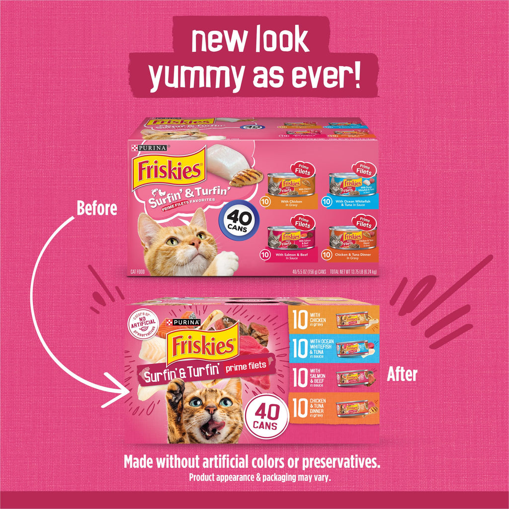 Purina Friskies Prime Filets Cat Food Variety Pack, 40 Pack 5.5 oz Cans