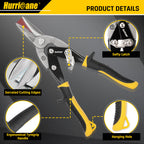 HURRICANE 3 pc Aviation Tin Snips Set, 10 Inch Metal Shears for Straight, Left & Right Curves, Cr-V Steel Blades, Non-Slip TyreGrip Handle, Safety Latch, for Sheet Metal, Gutter, HVAC, DIY