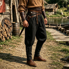 Men's Medieval Renaissance Pirate Pants Viking Ren Faire Costume(L,Black)