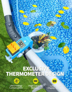 BluSwim Above Ground Pool Skimmer with Solar Digital Thermometer | Wall Mount Surface Skimmer - Auto Skimming Pool Floating Debris | 2 Upgraded Bracket - More Stable & Height Adjustable