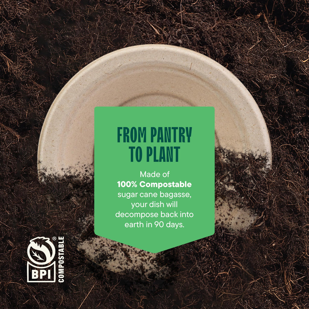 Stack Man Paper Bowls, 100% Compostable Disposable Soup Bowl [125-Pack] 12 oz. Heavy Duty, Eco-Friendly, Biodegradable Bagasse Hot Food Plates and Bowls - Natural Brown (BPI Certified) (PFAS-Free)