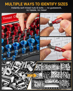 66-Piece Nut and Bolt Thread Checker Kit | 34 SAE (Blue) + 32 Metric (Red) Thread Gauges - Precision Bolt Size Finder for Tight Spaces, DIY & Professional Repairs