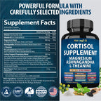 StrongVit Cortisol Supplements for Women and Men with Magnesium, Ashwagandha & L-Theanine. High Cortisol Reducer, Manager, Detox, Lower and Control. Sleep Support & Stress Relief, USA