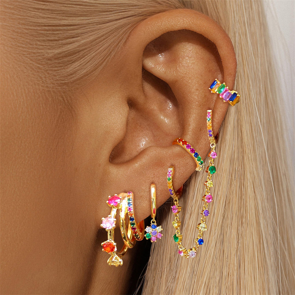 ISUEVA 14K Gold Silver Zircon Colorful Earrings For Women Earring Stacks