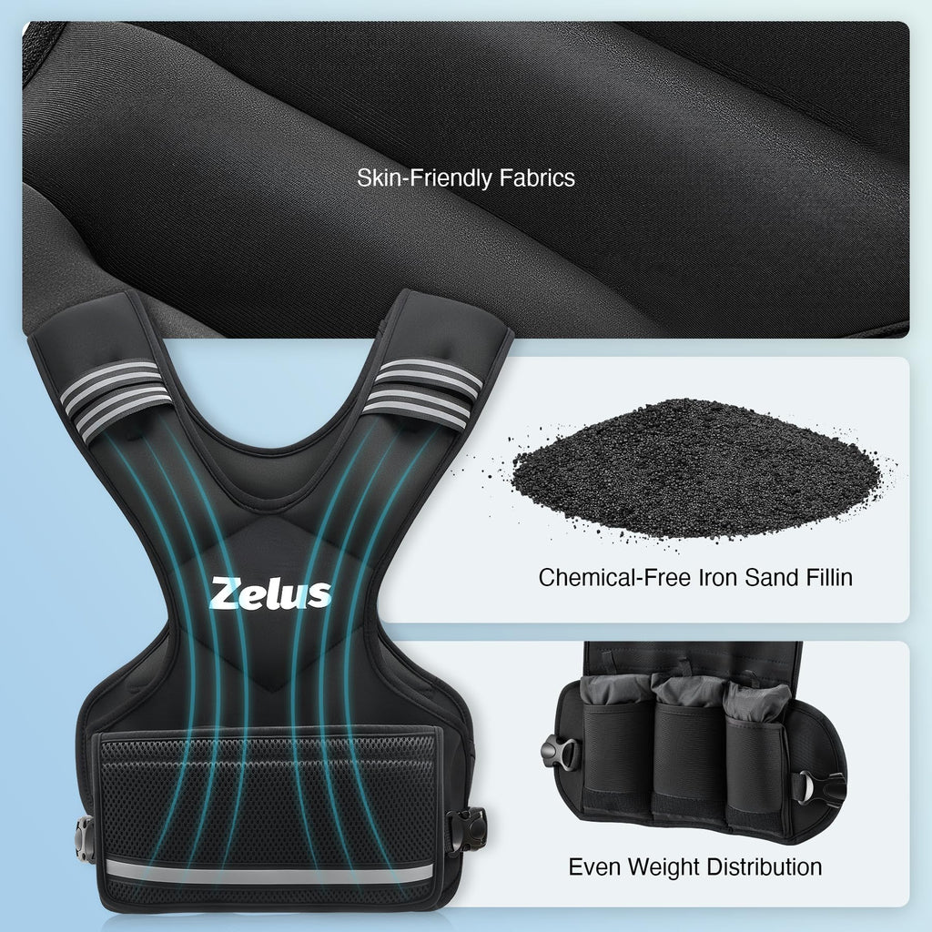 ZELUS Weighted Vest for Men and Women | 4-10lb/11-20lb/20-32lb Vest with 6 Ironsand Weights for Home Workouts | Adjustable Body Weight Vest Exercise Set for Cardio and Strength Training (20-32 lb.)