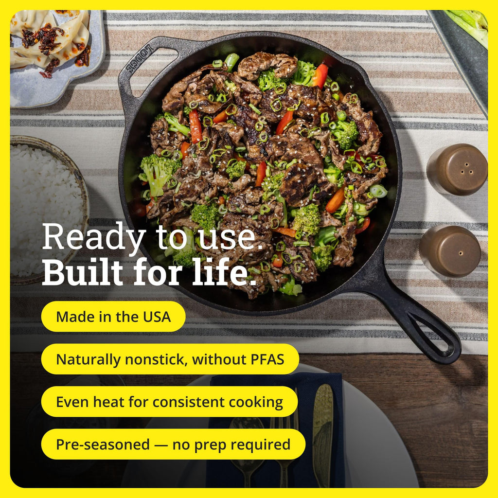 Lodge Pre-Seasoned Cast Iron Skillet, PFAS-Free, 12 Inches