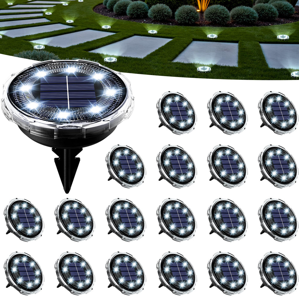 SOLPEX Solar Ground Lights 20 Pack, Solar Pathway Lights Outdoor Waterproof, Landscape Lighting for Garden, Walkway, Driveway, Yard, Deck, Patio, Swimming Pool (Cool White)