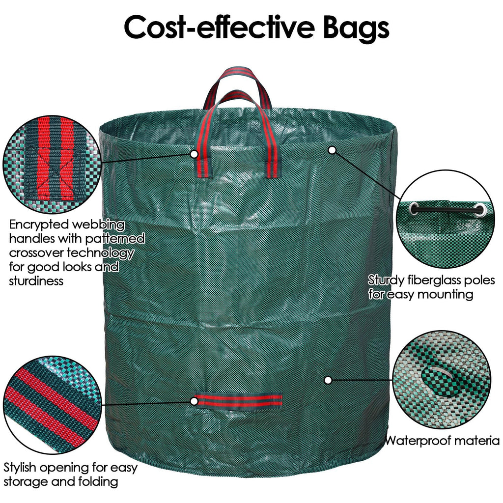 5-Pack 72 Gallon Yard Waste Bags,Reusable Collapsible Garden Leaf Bags with Plastic Ring,Standable,with Gardening Gloves,for Camping & Recycling Leaves,Lawn Debris & Grass Clippings