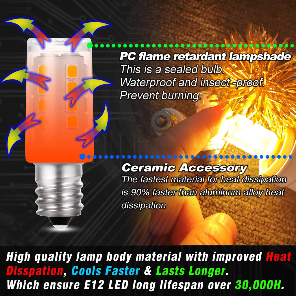 Hylroe E12 LED Night Light Bulb 25W-40W Replacement AC120V 2W 2700K Warm White Candelabra Base E12 C7 for Himalayan Salt Lamp Dryer Refrigerators Decoration Christmas Lighting Bulb, 300lm, 4 Pack