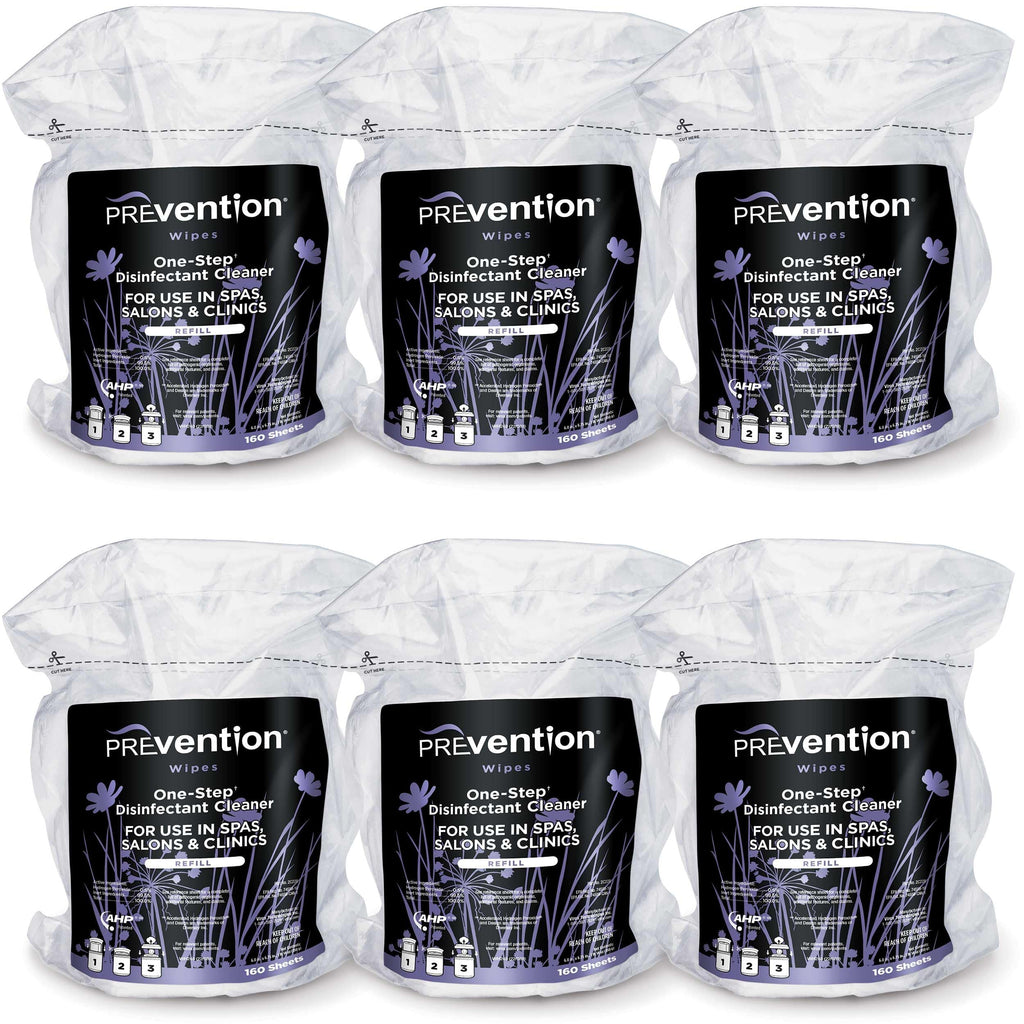 Prevention All Purpose Disinfecting Wipes – Cleaning Wipes Canister, Bulk Cleaner Towelettes for Salons, Spas, Clinics, Studios – Hospital Grade Surface Sanitizing – 160 Count per Refill Bag (6 Pack)