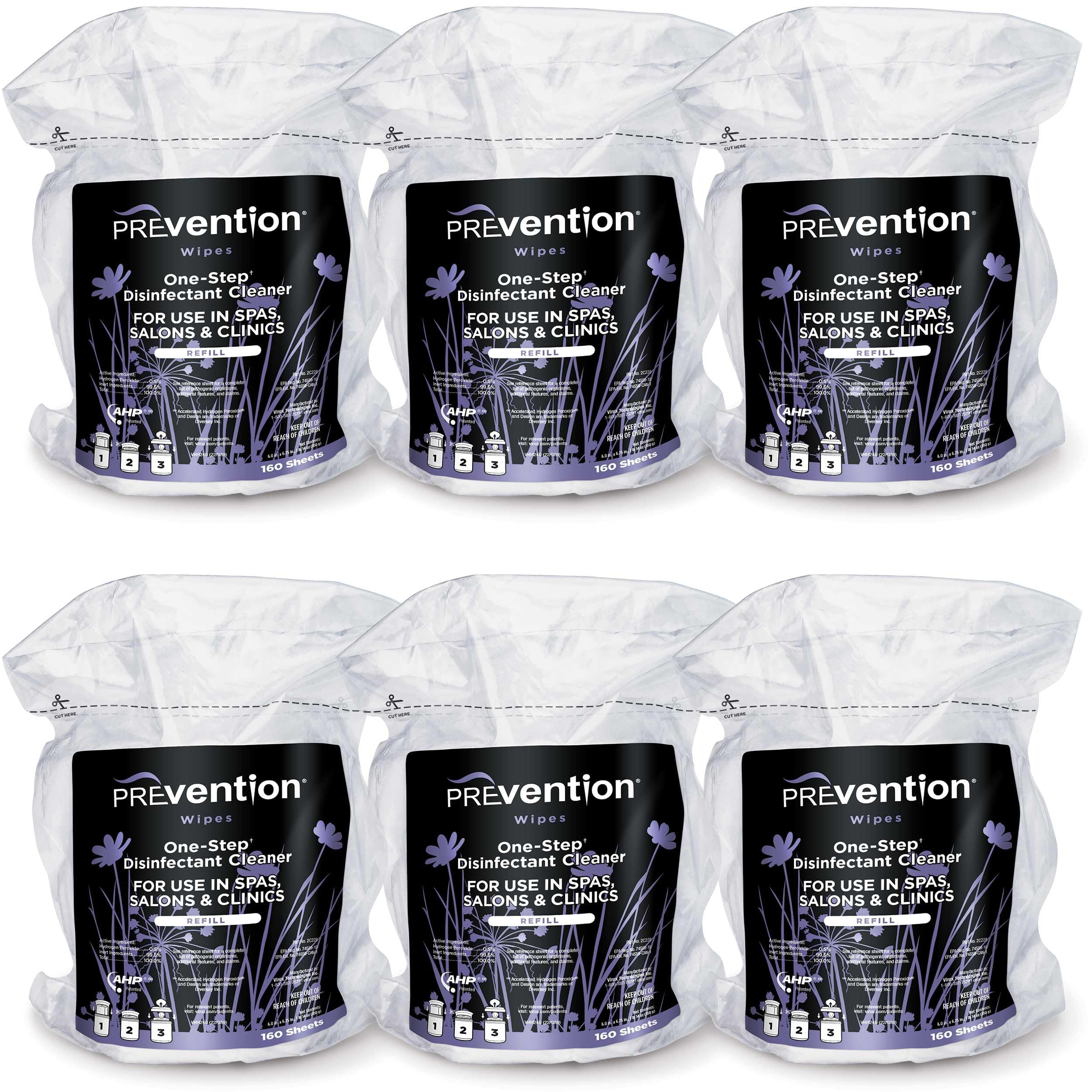 Prevention All Purpose Disinfecting Wipes – Cleaning Wipes Canister, Bulk Cleaner Towelettes for Salons, Spas, Clinics, Studios – Hospital Grade Surface Sanitizing – 160 Count per Refill Bag (6 Pack)