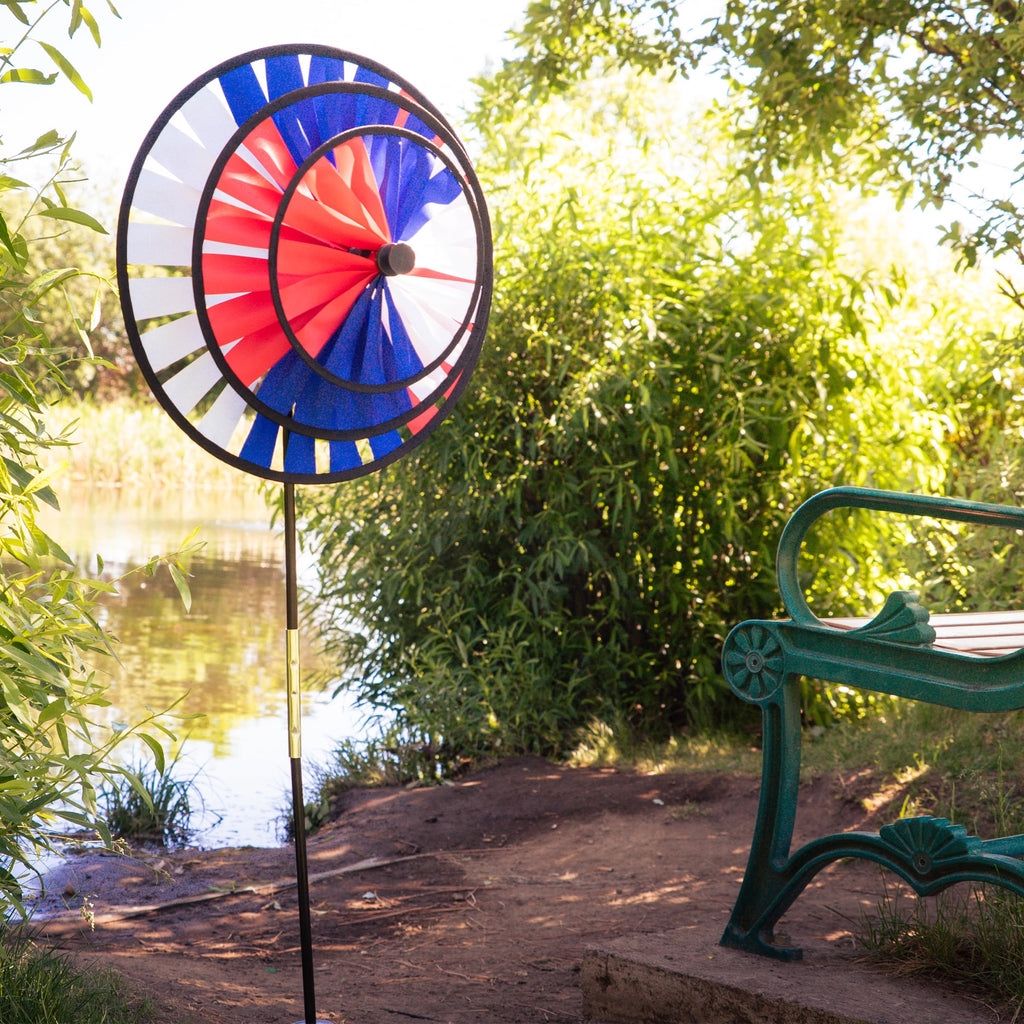 In the Breeze 14-Inch Triple Patriotic Wheel Spinner, Outdoor Ground Décor, 2847