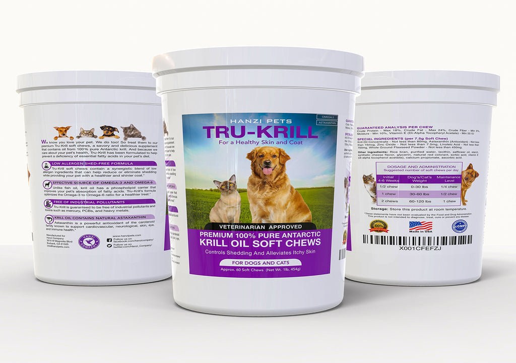 Hanzi Pets #1 Antarctic Krill Oil for Dogs Rich in Omega 3 Astaxanthin Vitamin E Skin and Coat Low Allergens Calories Certified Cgmp Made USA 60 Salty