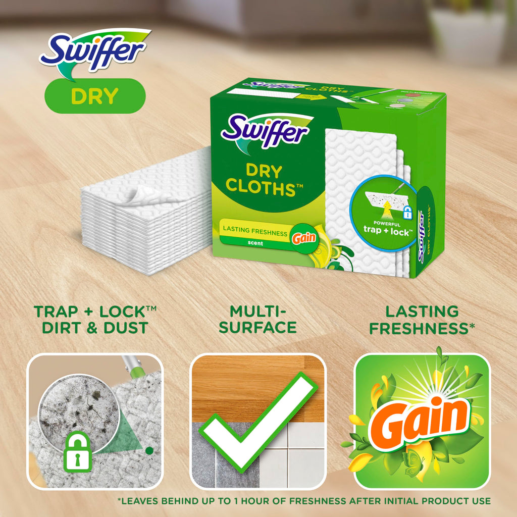 Swiffer Sweep + Mop, Dry Pads Refill, Floor Cleaner for Dirt, Dust, Hair, Cleaning Cloths for Mopping Home, Bathroom, Kitchen, Dust Mop, Floor Duster, Unscented, 52ct