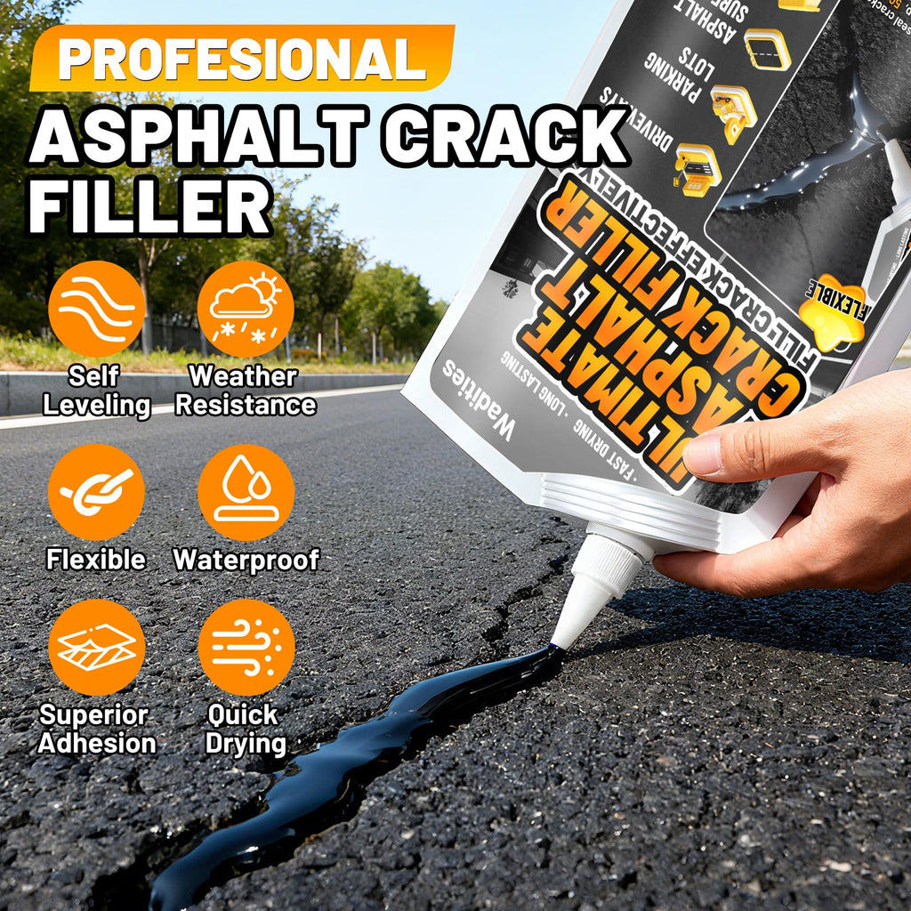 Asphalt Crack Filler, 8LB High Elasticity Cement Crack Filler, Self Leveling Waterproof Repair Sealant for Driveway, Walkway, Blacktop Concrete Joint, Outdoor Quick Drying Sealer - Black