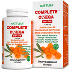 Nattura Complete Omega 3-6-7-9, Pure Sea Buckthorn Oil, European Quality, from Unrefined, Cold Pressed Whole Sea Buckthorn Wild Berries - 1,200mg - 2 Bottles