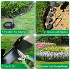 Bonviee 100FT Landscape Edging Kit, 1.5”No-Dig Garden Edging Border with 150 Stainless Steel Stakes, 2 x 50FT Flexible Lawn Edging for Flower Beds, Yard, Tree Rings & Landscaping