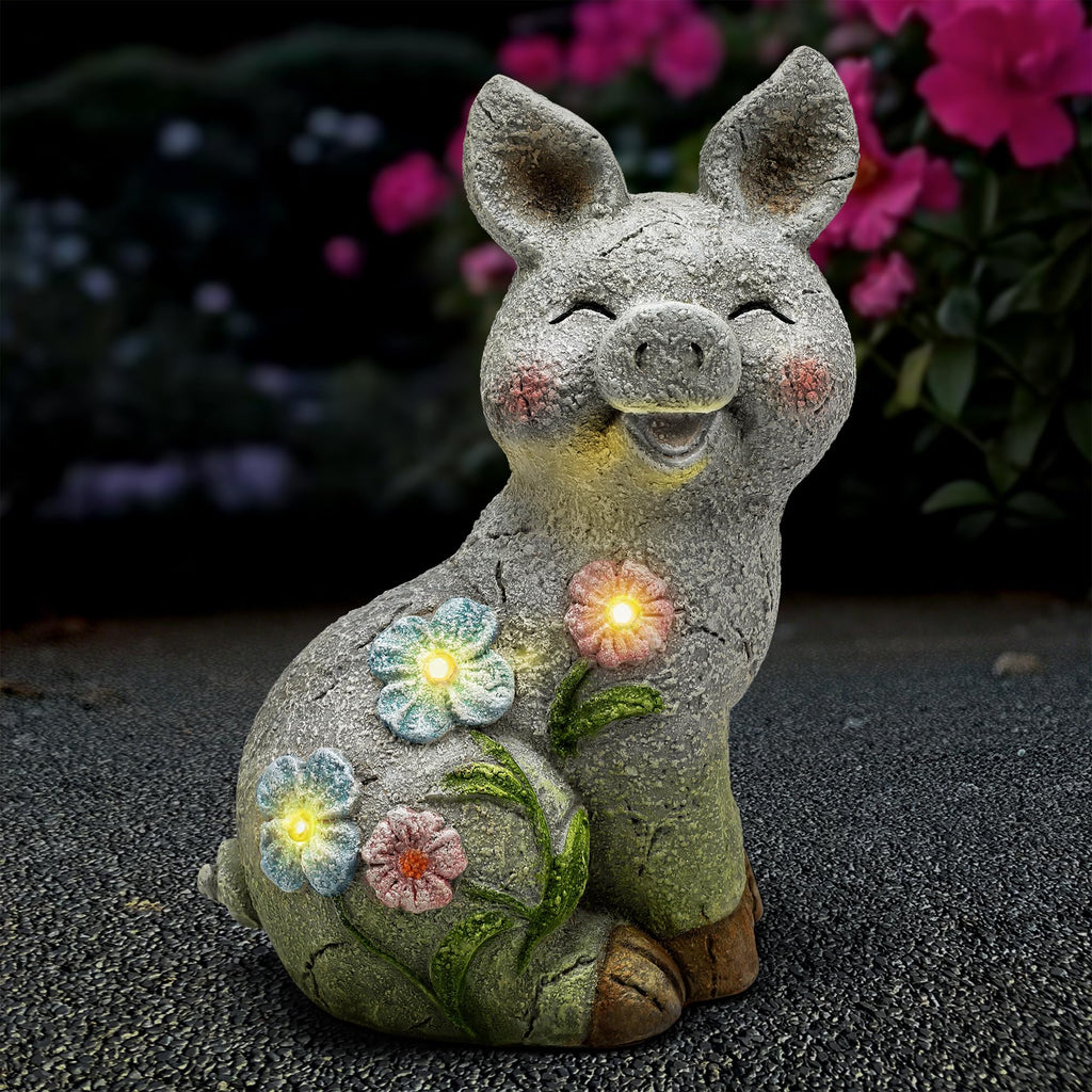 Solar Pig Statues Garden Decor,Outdoor Statue with Light for Lawn Ornaments