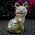 Solar Pig Statues Garden Decor,Outdoor Statue with Light for Lawn Ornaments