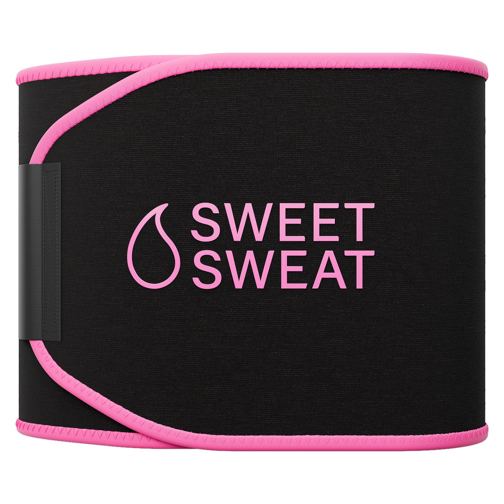 Sports Research Sweet Sweat Waist Trimmer (Core Series) - Premium Sweat Enhancing Fitness Band for Women & Men - Adjustable Fit �� Latex-Free Neoprene - Pink Logo, Large