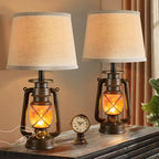 LEDIARY 18.72" LED Vintage Lantern Flickering Flame Table Lamps Set of 2