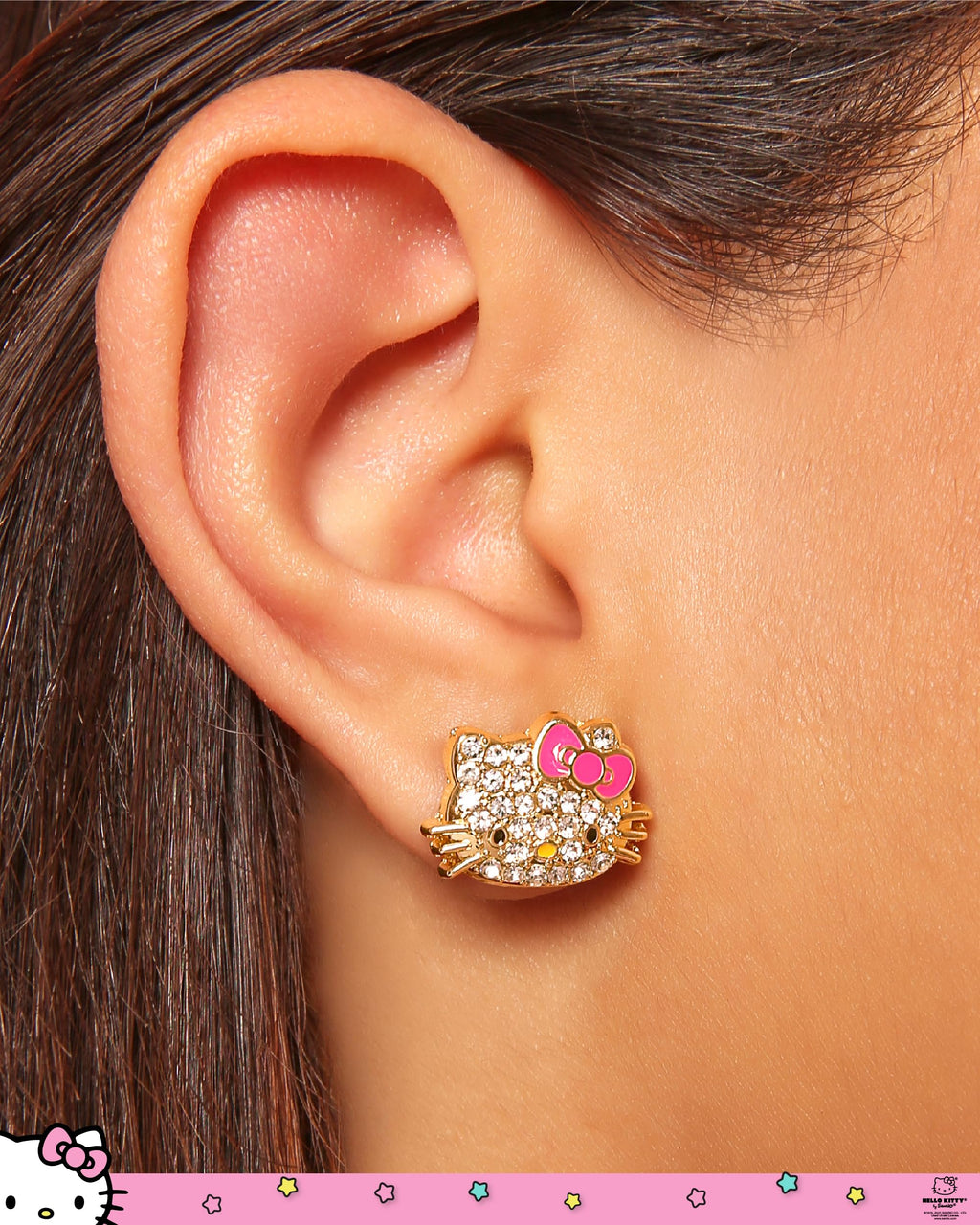 Sanrio Pave Crystal Hello Kitty Stud Earrings for Women Official License