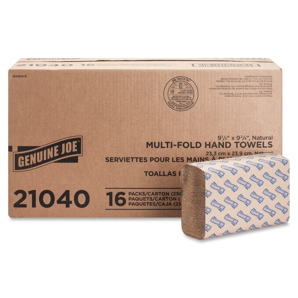 Genuine Joe GJO21040 Multifold Natural Towels (16 Packs, 250 per pack)