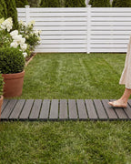 yoopin Wooden Garden Pathway Roll Out Walkway, Flexible Outdoor Wood Boardwalk for Lawn Sand Backyard, Non Slip Surface, Portable Garden Path with Rubber Connectors, 11.5FT, Brown