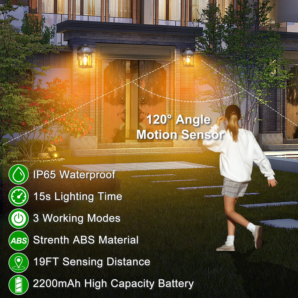 CYHKEE Solar Powered Wall Lanterns Outdoor with 3 Modes, Dusk to Dawn Motion Sensor LED Sconce Lights Waterproof, Exterior Front Porch Security Lamps Wall Mount Patio Fence Decorative Light Fixtures
