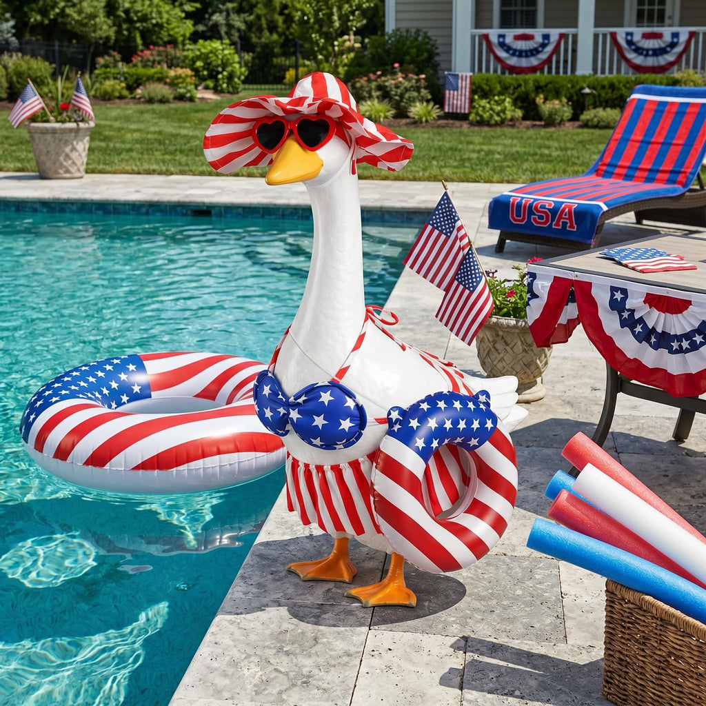 SNASRHTY Summer 4th of July Porch Goose Outfit for 23 Inch Goose Statue Funny Patriotic Bikini Style Outdoor Yard Decor