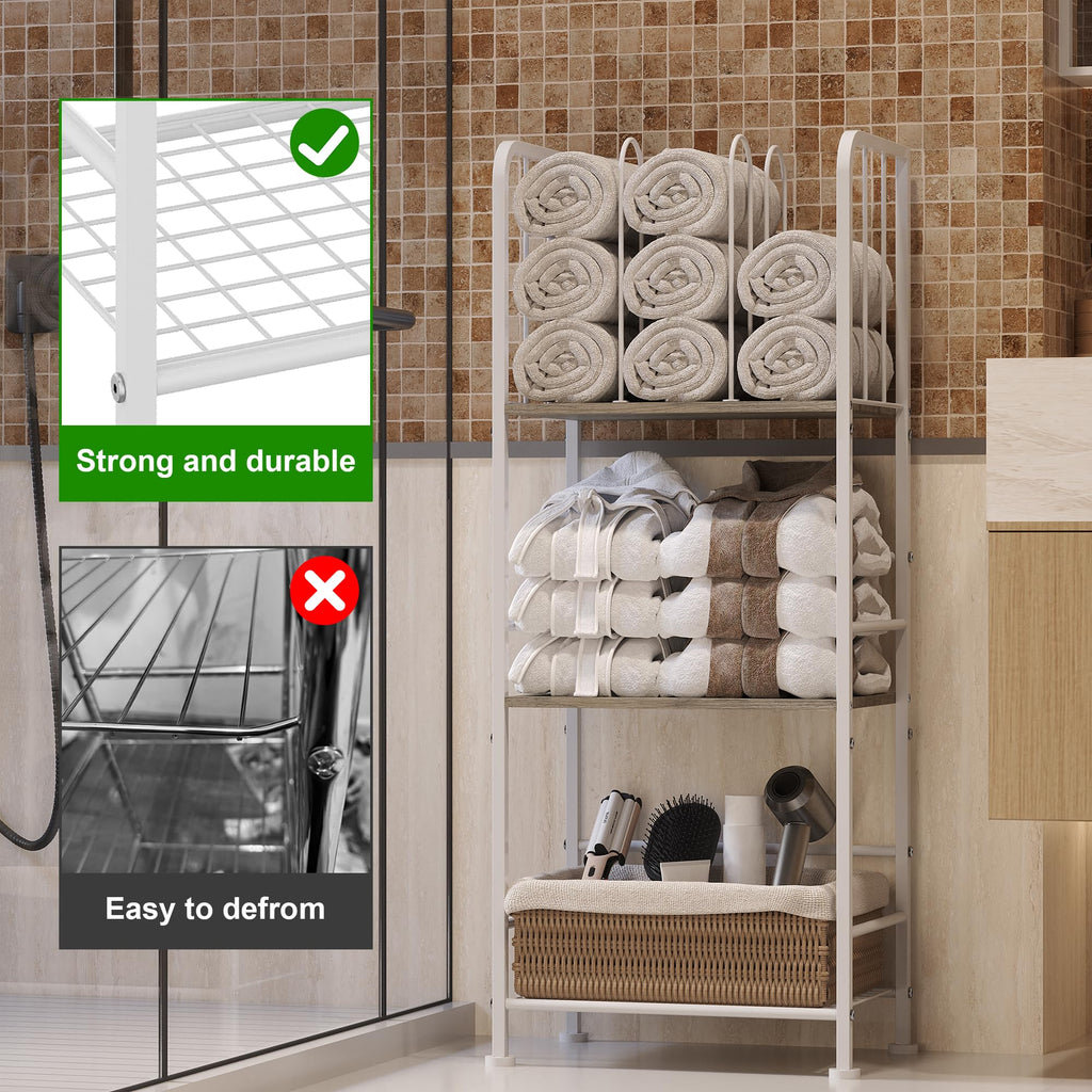 Towel Rack Free Standing 3-Tier M-Shaped Detachable Dividers, Durable Metal Holder, Pool Towel Rack, Space-Saving Towel Storage Organizer, Modern Bath Towel Shelf for Home, Poolside, White