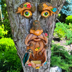Mood Lab Tree Face Decor with Flowers - Outdoor Old Man Face Decoration - Tree Garden Hugger - Yard Art Statue